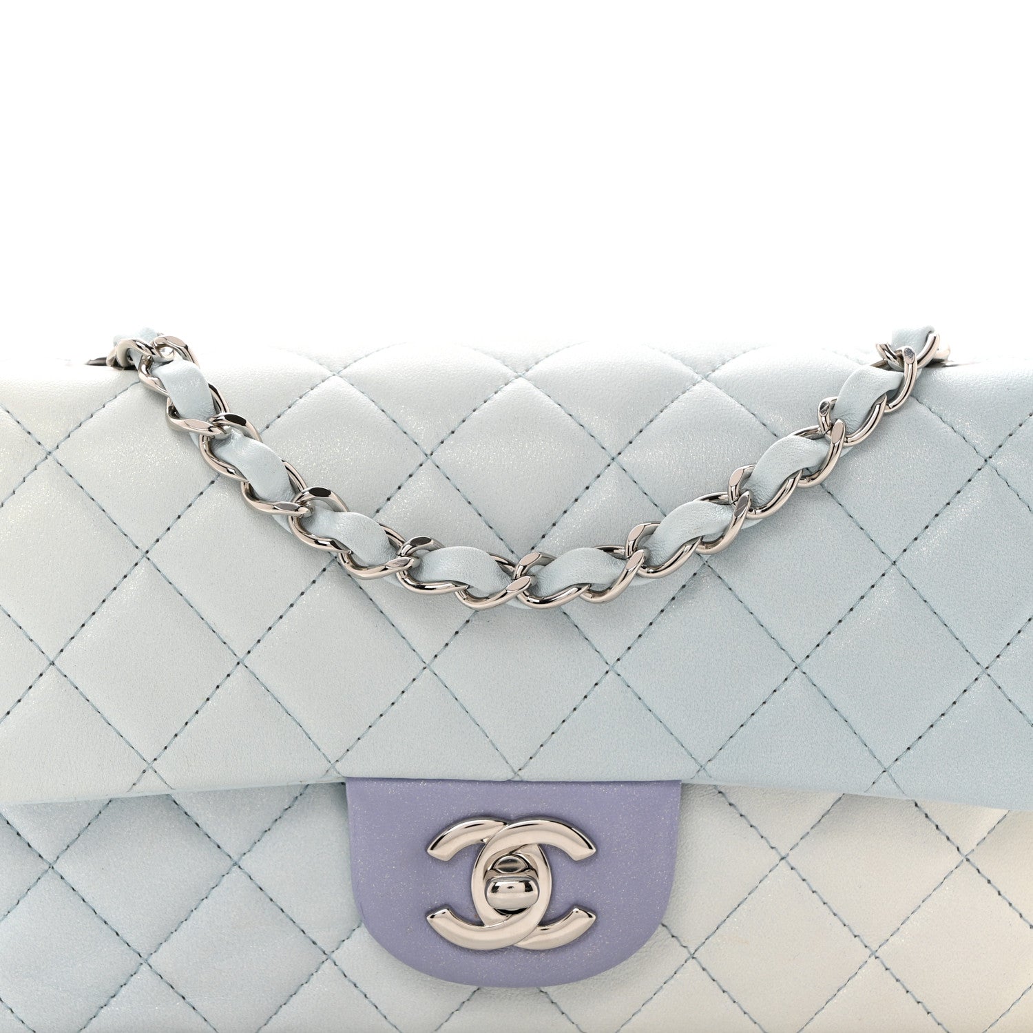 Chanel Perforated Lambskin Quilted Mini Rectangular Flap Light Blue Light Purple White 8 of 11