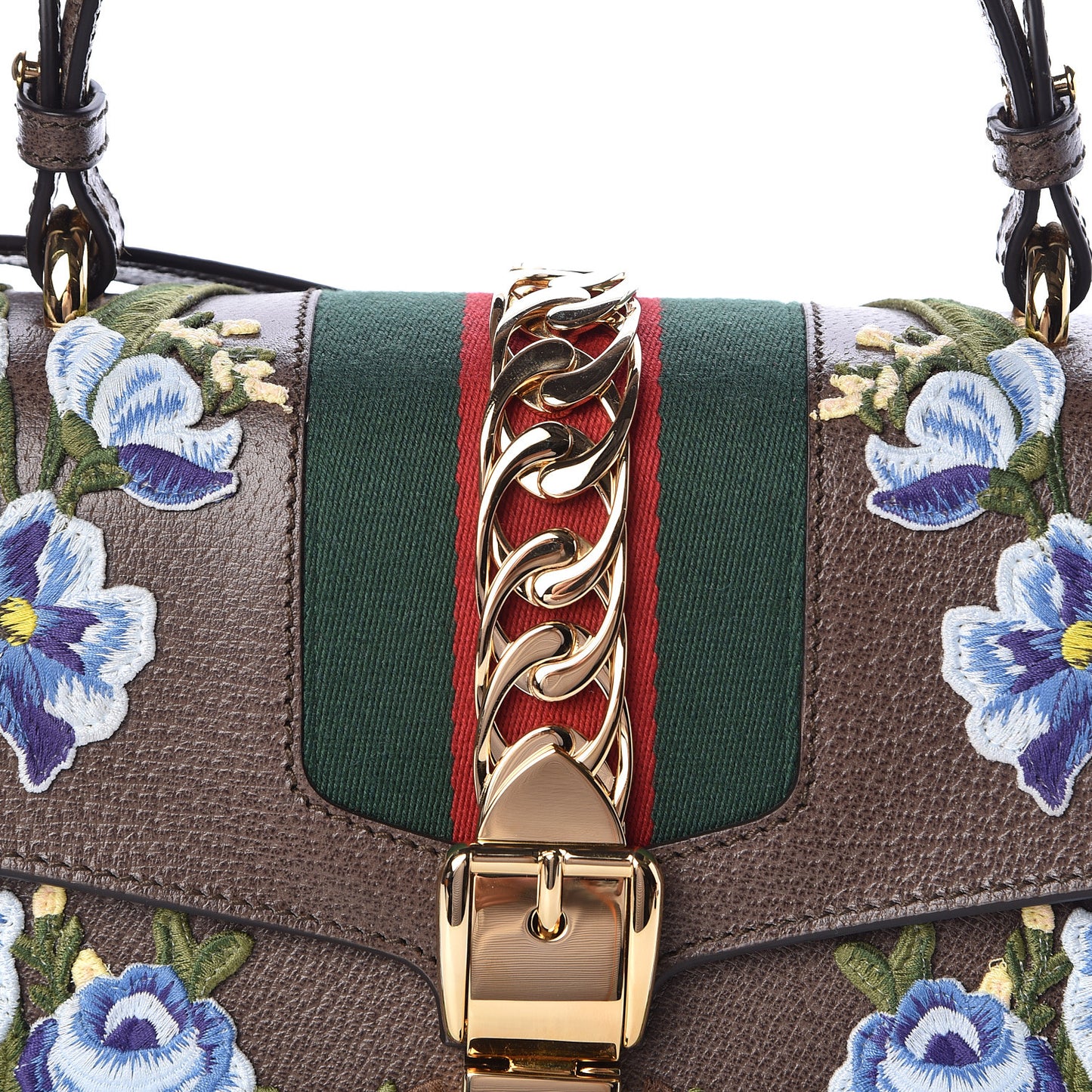Calfskin Embroidered Medium Sylvie Top Handle Bag New Acero Multicolor