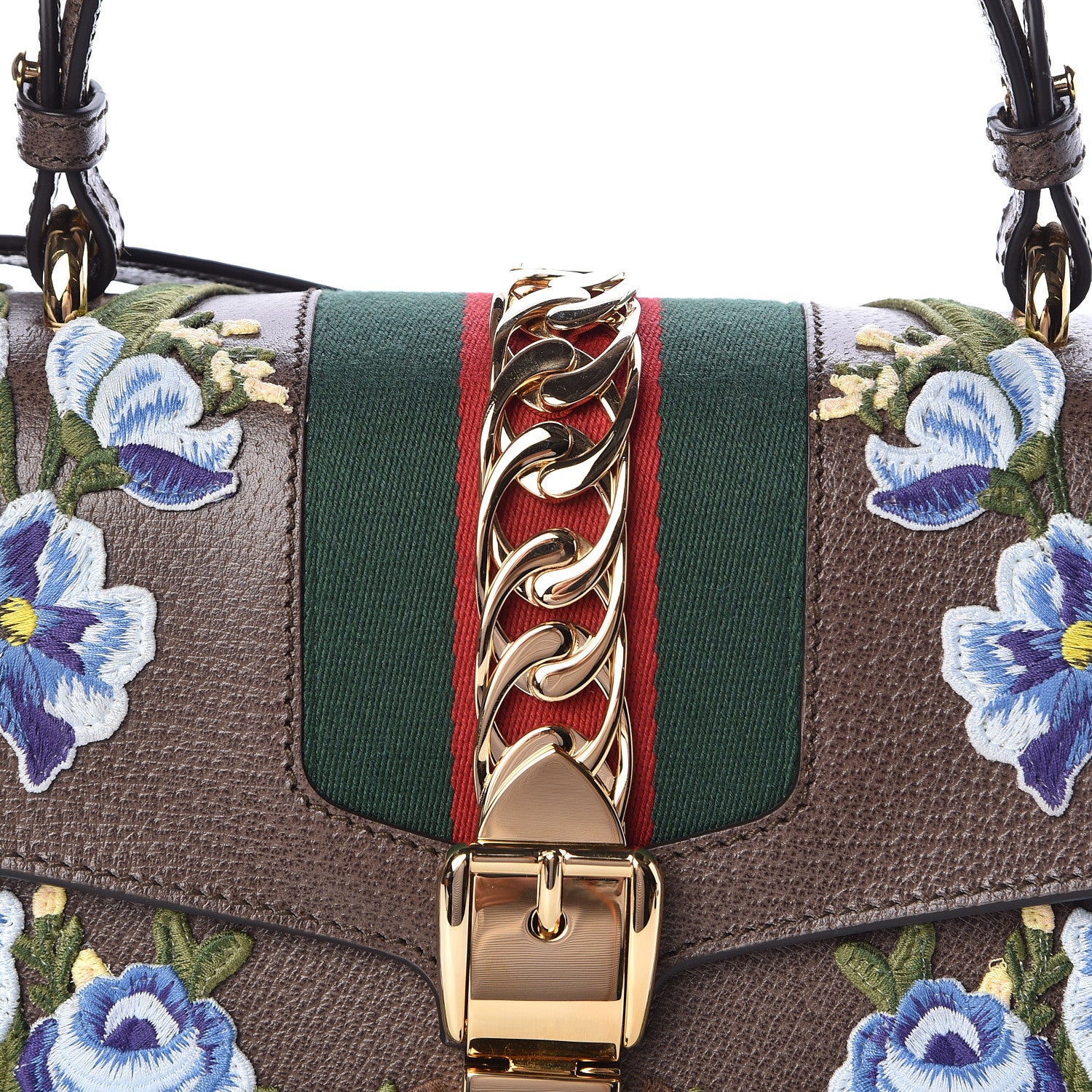 Gucci Calfskin Embroidered Medium Sylvie Top Handle Bag New Acero Multicolor 8 of 10