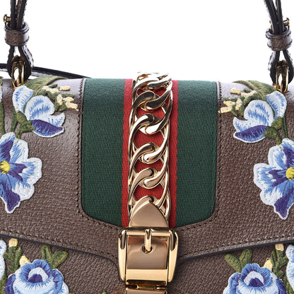Gucci Calfskin Embroidered Medium Sylvie Top Handle Bag New Acero Multicolor 8 of 10