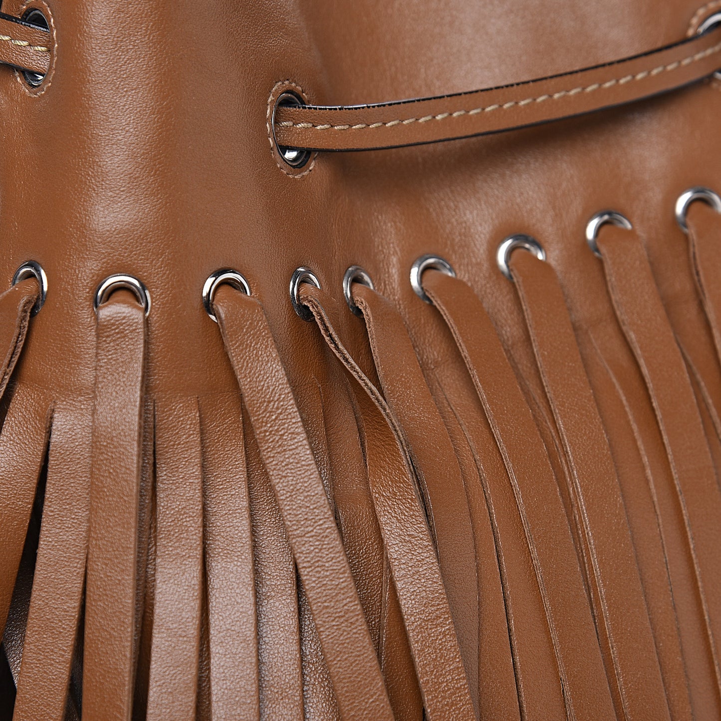Soft Calfskin Fringe Bucket Bag Cannella