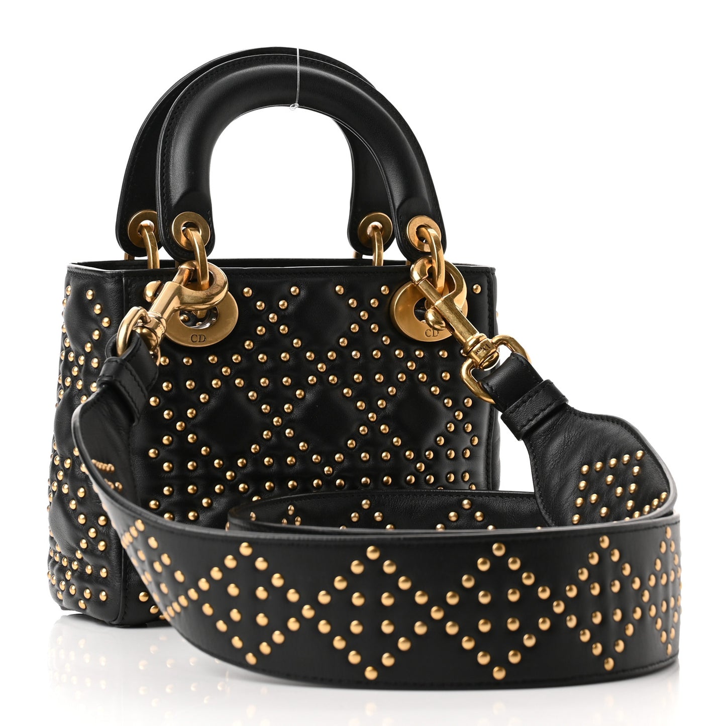 Lambskin Studded Mini Supple Lady Dior Black