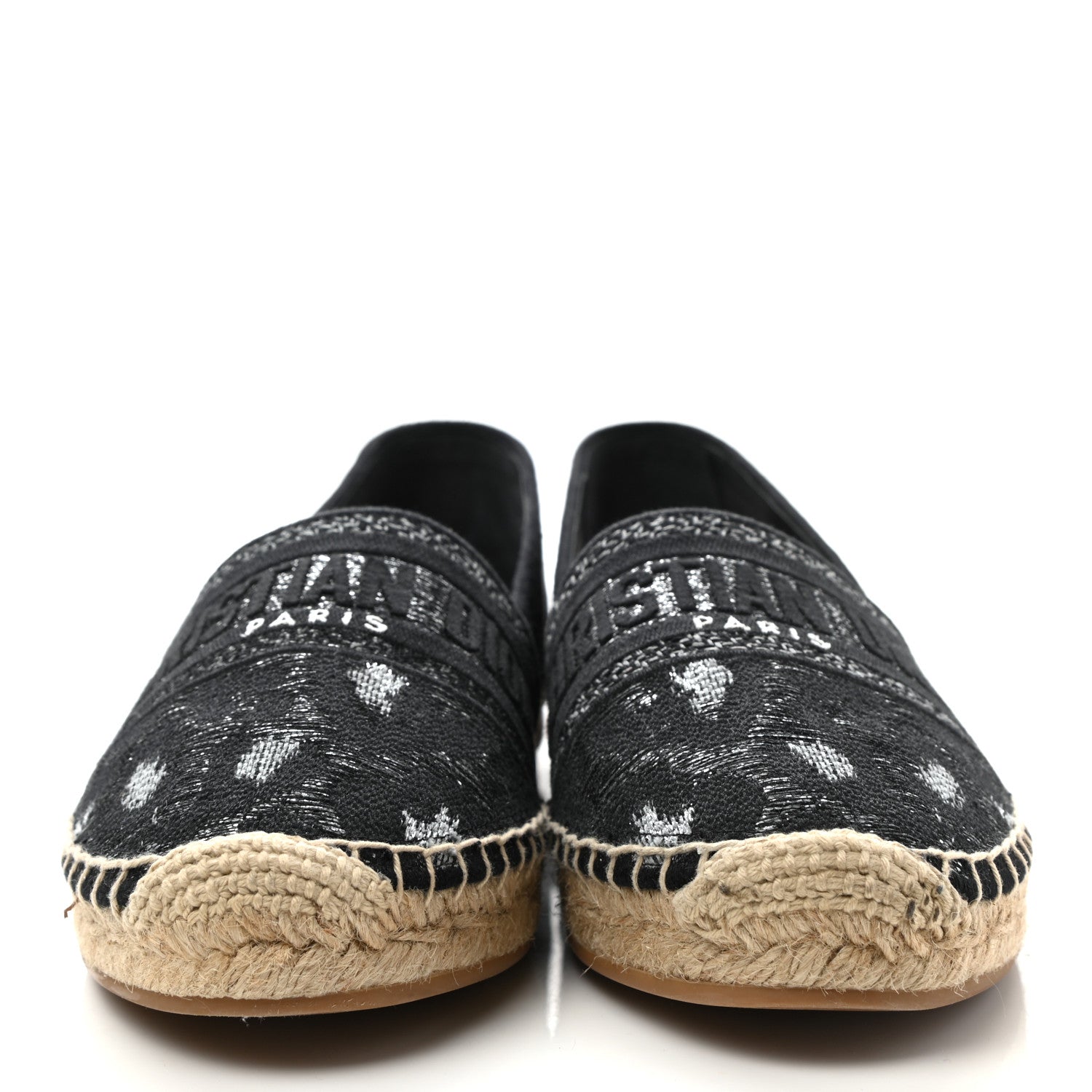 Christian Dior Lurex Embroidered Mizza Granville Espadrille 37 Metallic Grey Black 2 of 11
