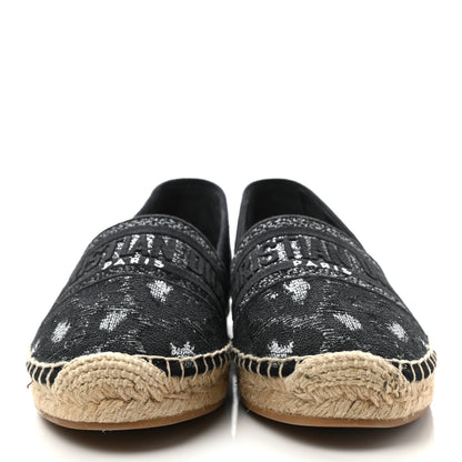 Christian Dior Lurex Embroidered Mizza Granville Espadrille 37 Metallic Grey Black 2 of 11