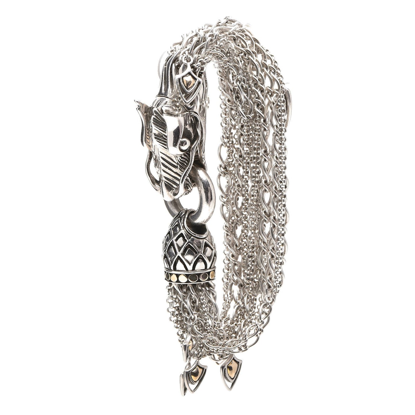 Sterling Silver 18K Yellow Gold Naga Dragon Multi Strand Chain Bracelet