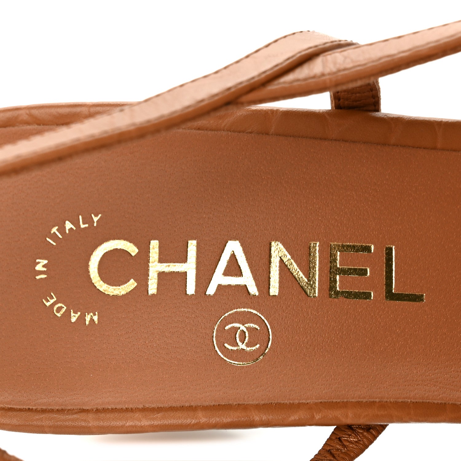 Chanel Calfskin Crocodile Embossed Patent Cap Toe CC Slingback Pumps 41.5 Light Brown Black 8 of 9