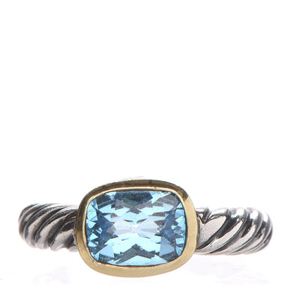 David Yurman Sterling Silver 18K Yellow Gold Blue Topaz 8mm Noblesse Ring 49 5 1 of 7