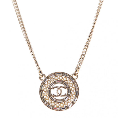 Chanel Pearl Baguette Crystal CC Medallion Necklace Gold 1 of 6