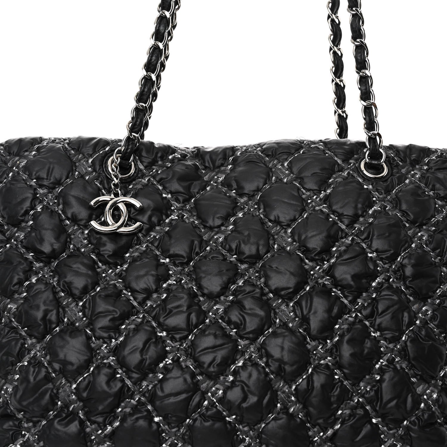 Chanel Nylon Quilted Tweed Stitch Bubble Tote Black 8 of 11