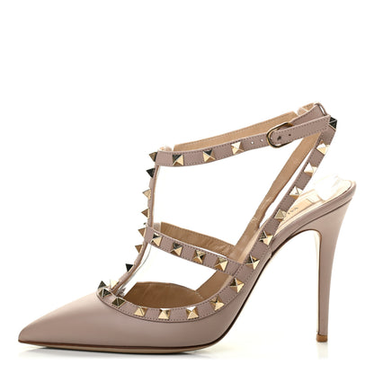 Valentino Garavani Calfskin Nappa Rockstud Ankle Strap 100mm Pumps 39 Poudre 1 of 7
