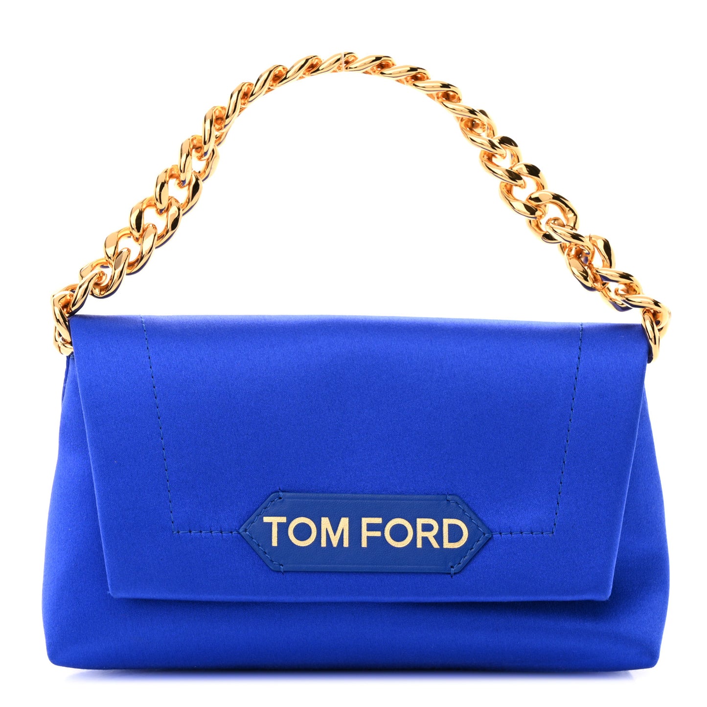 Satin Mini Label Chain Shoulder Bag Electric Blue
