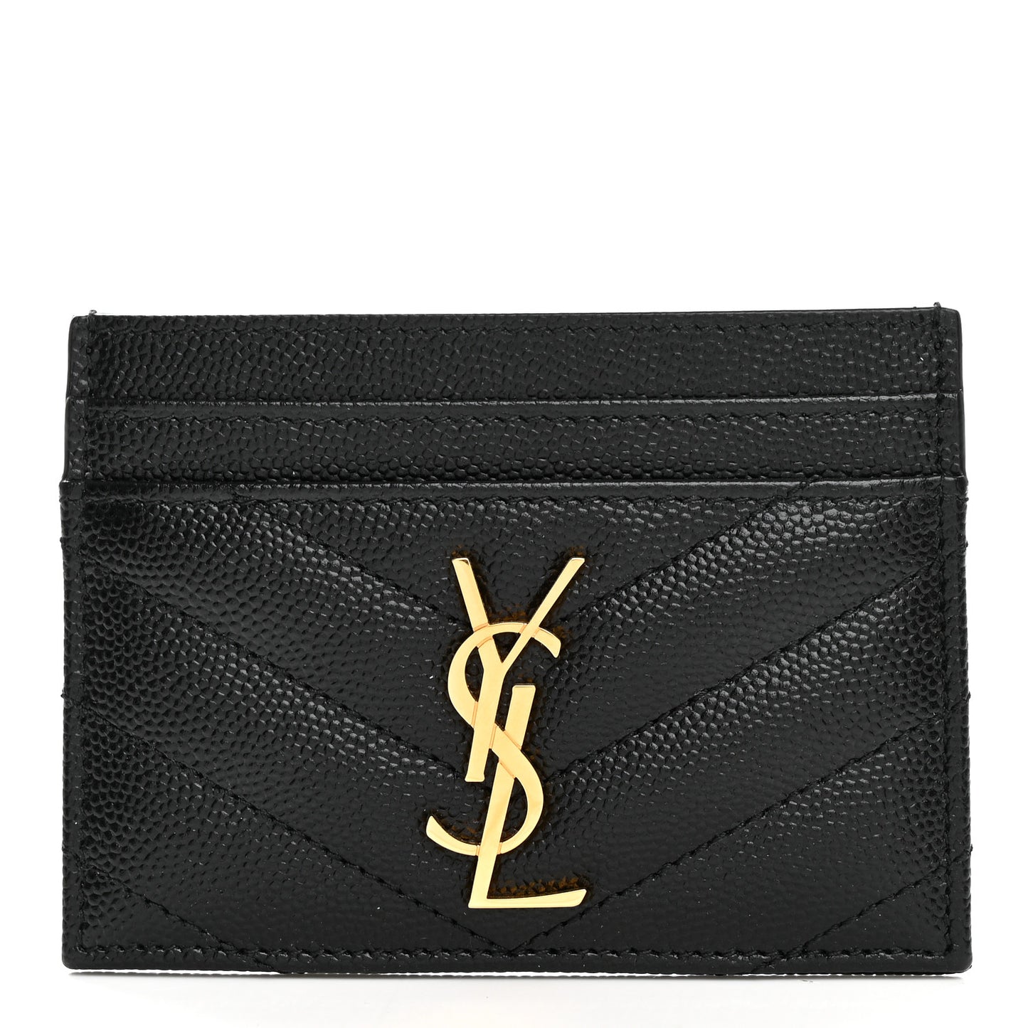 Grain De Poudre Matelasse Chevron Monogram Credit Card Case Black