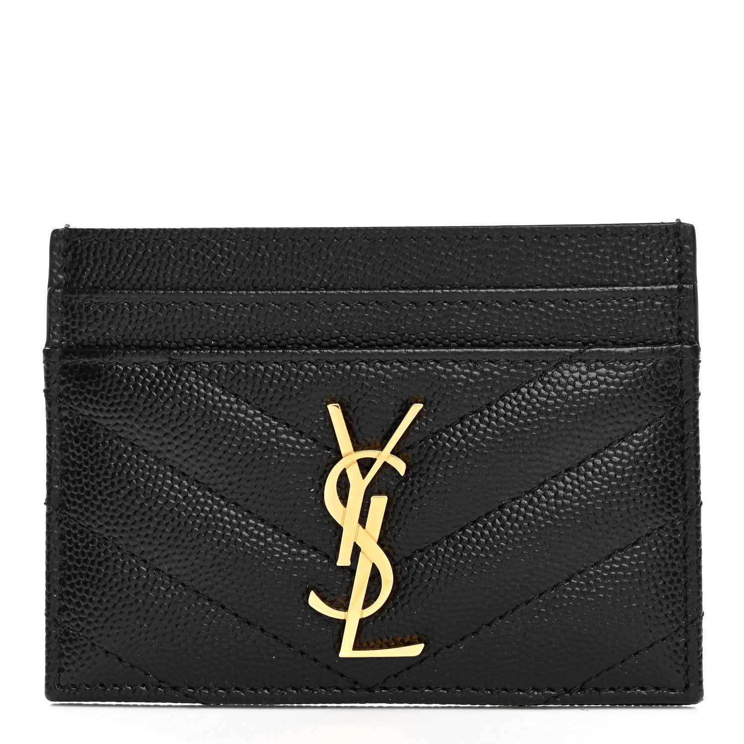 Saint Laurent Grain De Poudre Matelasse Chevron Monogram Credit Card Case Black 1 of 8