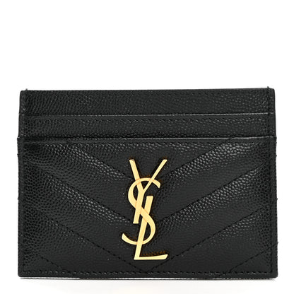 Saint Laurent Grain De Poudre Matelasse Chevron Monogram Credit Card Case Black 1 of 8