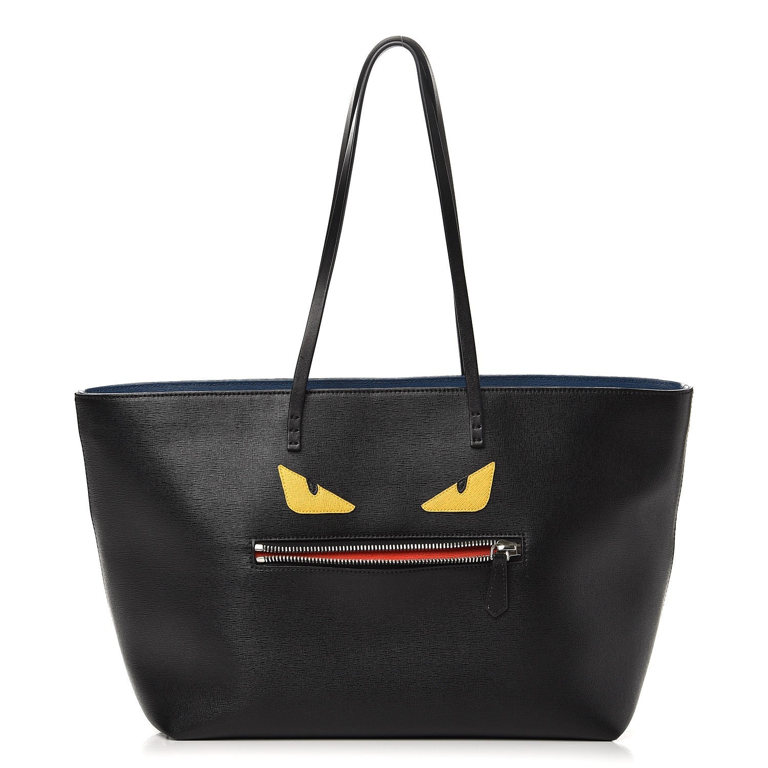 Fendi Vitello Elite Cuoio Monster Buggies Medium Roll Tote Black Multicolor Blue Cobalto 1 of 8