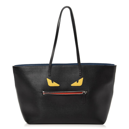 Fendi Vitello Elite Cuoio Monster Buggies Medium Roll Tote Black Multicolor Blue Cobalto 1 of 8