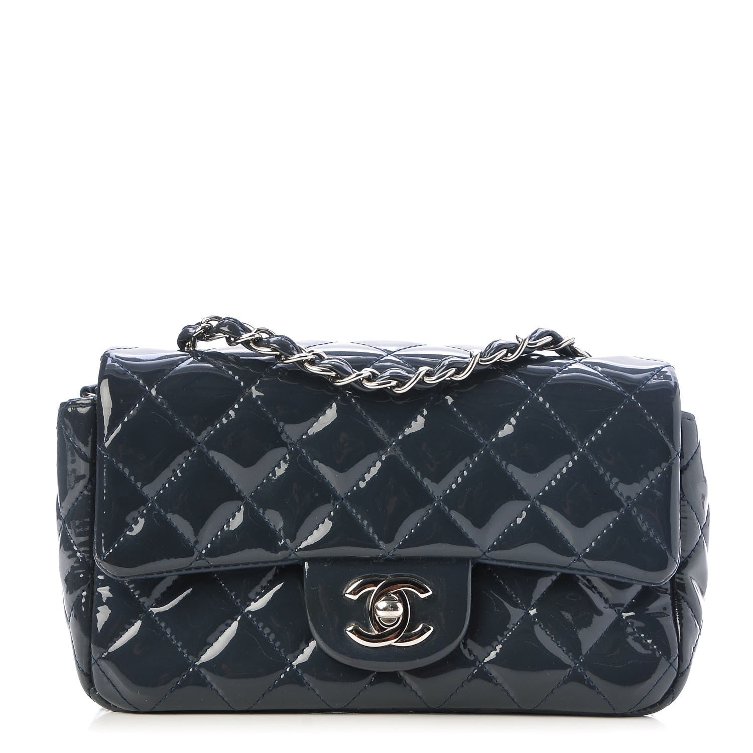 Chanel Patent Calfskin Quilted Mini Rectangular Flap Dark Blue 1 of 7