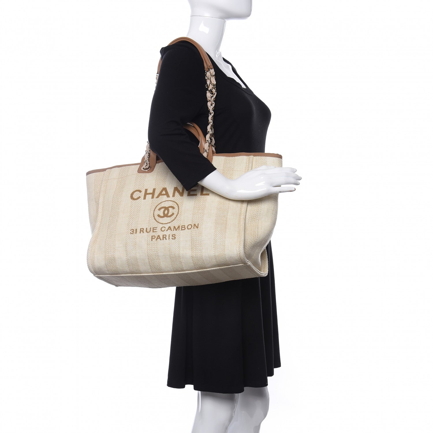 Chanel Mixed Fibers Striped Medium Deauville Tote Beige 2 of 10