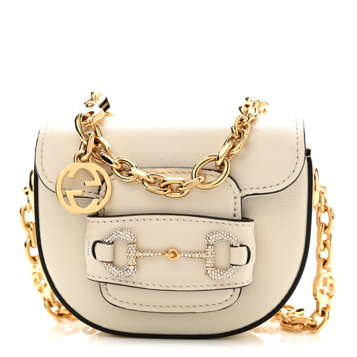 Azalea Calfskin Crystal GG Monogram Mini Horsebit 1955 Waist Bag Mystic White