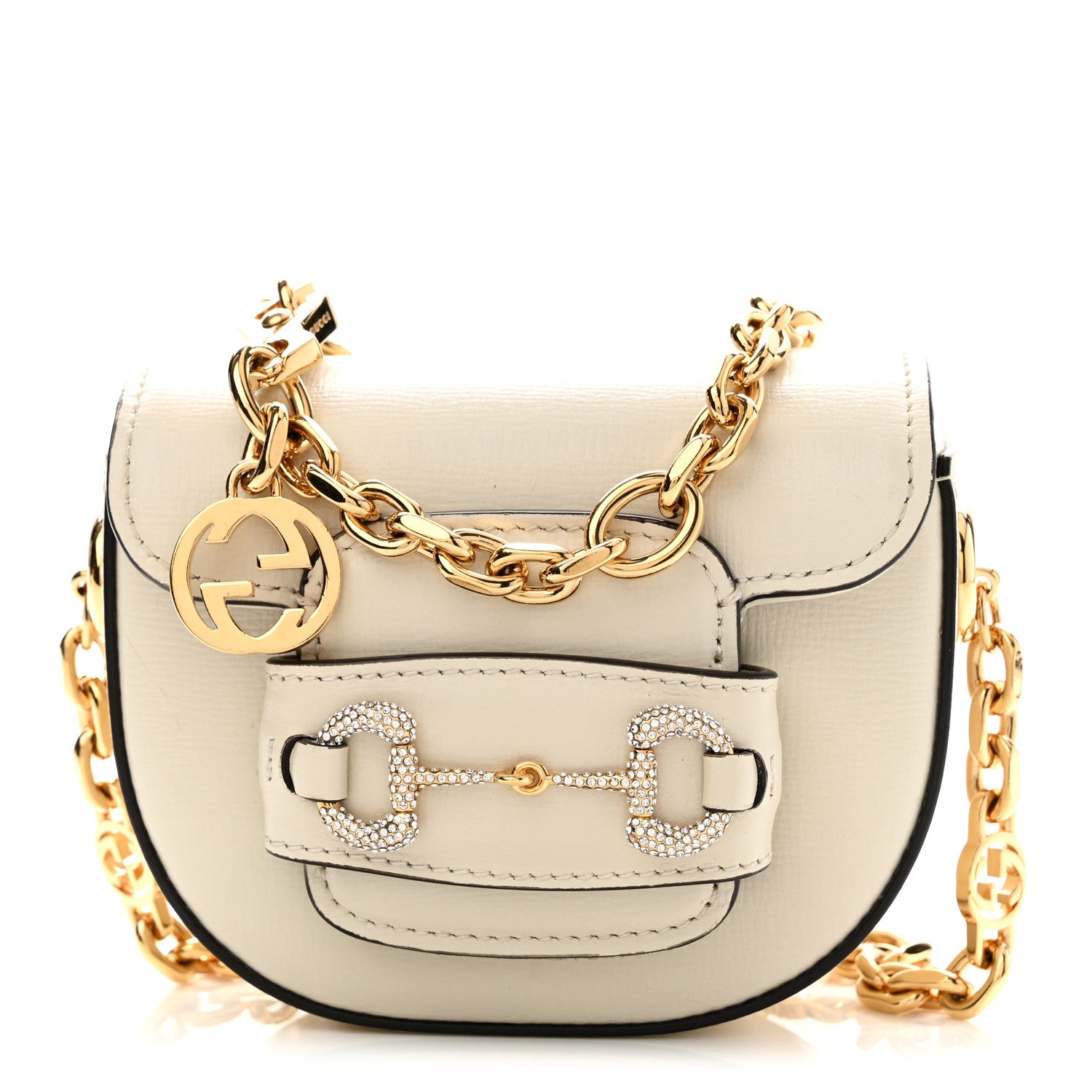 Gucci Azalea Calfskin Crystal GG Monogram Mini Horsebit 1955 Waist Bag Mystic White 7 of 9