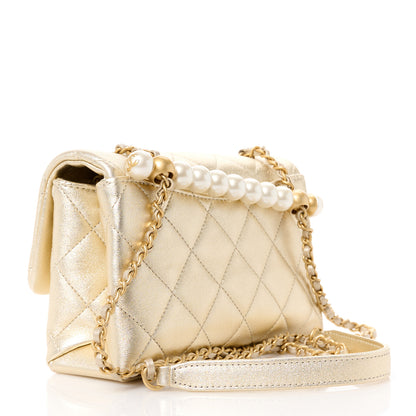 Chanel Metallic Goatskin Quilted Chic Pearls Mini Flap Gold 3 of 10