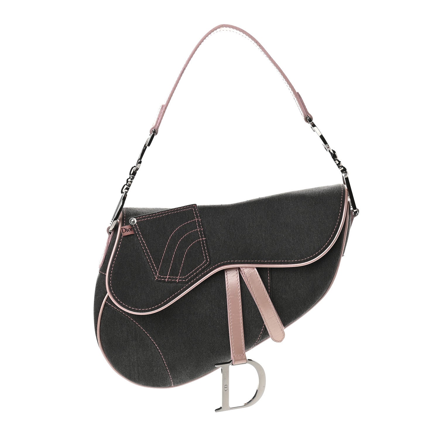 Christian Dior Patent Denim Jeans Saddle Bag Grey Pink 1 of 13