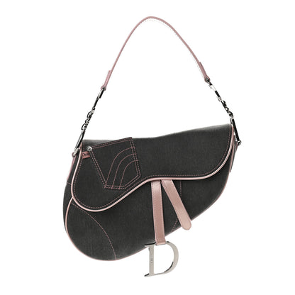 Christian Dior Patent Denim Jeans Saddle Bag Grey Pink 1 of 13
