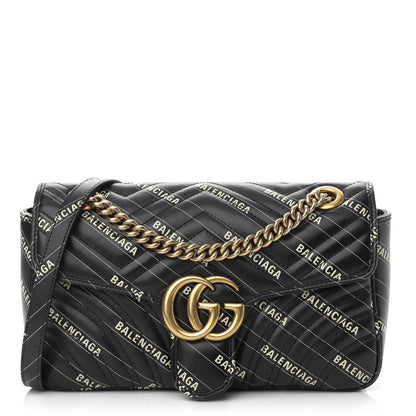 Gucci X BALENCIAGA Calfskin Matelasse Logo Print Small GG Marmont Shoulder Bag Black 1 of 13