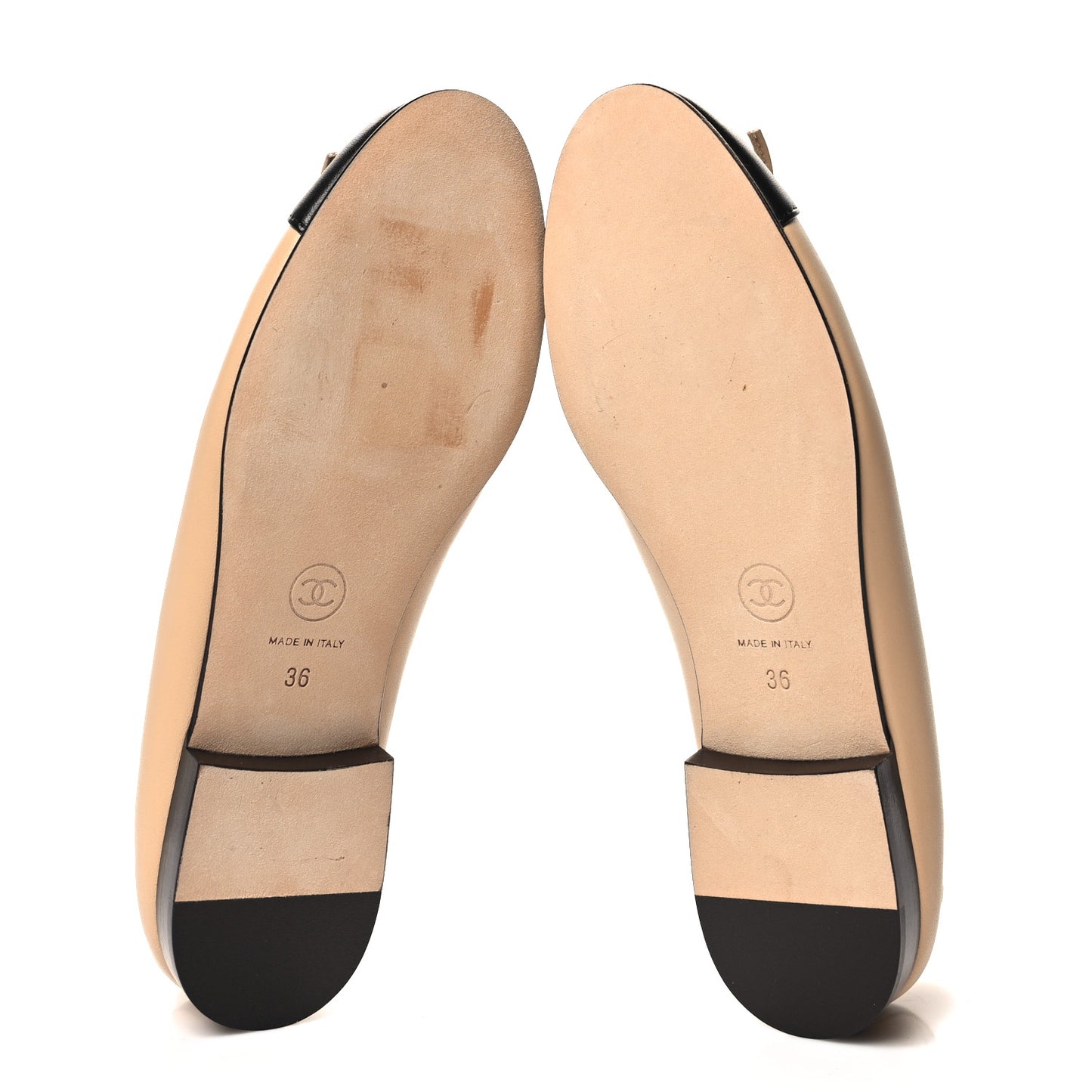 Lambskin Cap Toe CC Ballerina Flats 36 Beige Black