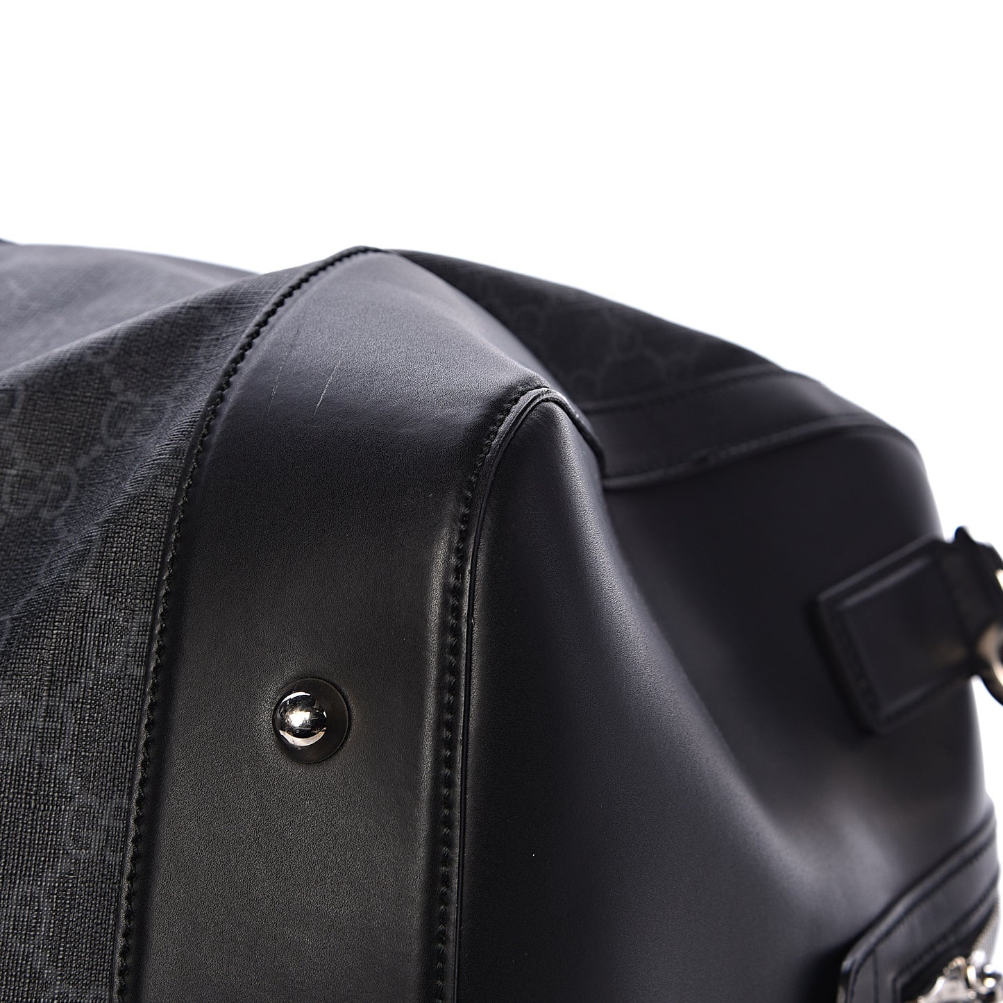 Soft GG Supreme Monogram Appia Calfskin Web Large Carry On Duffle Bag Black Grey