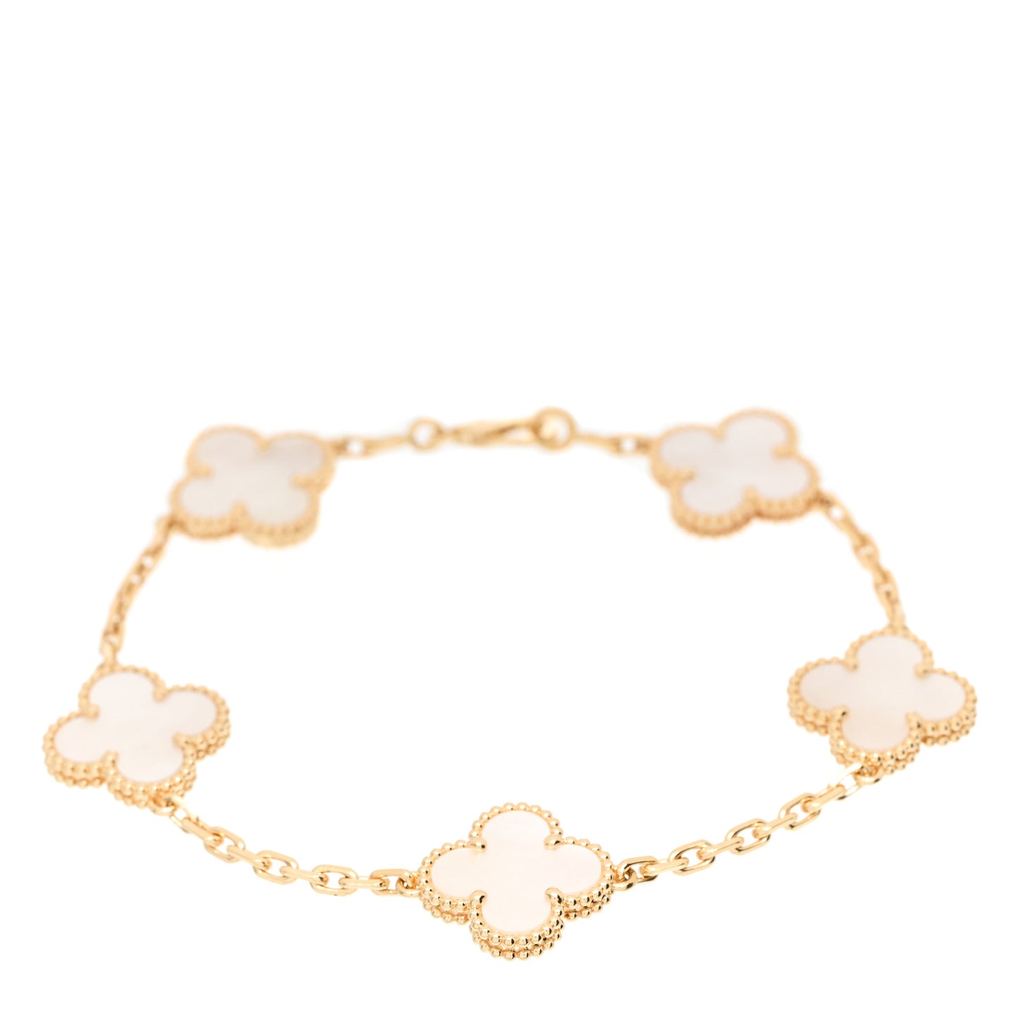 18K Yellow Gold Mother of Pearl 5 Motifs Vintage Alhambra Bracelet