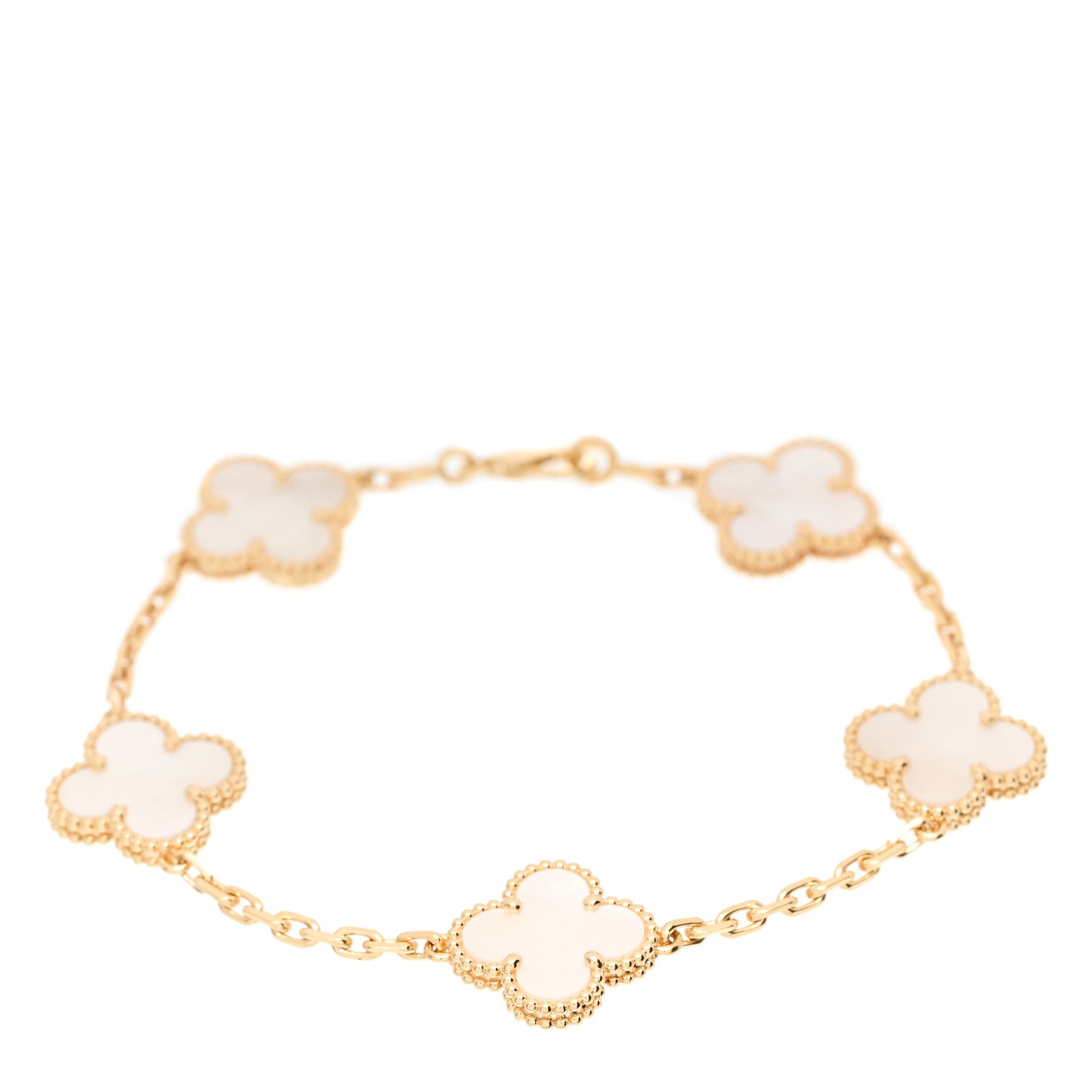 Van Cleef & Arpels 18K Yellow Gold Mother of Pearl 5 Motifs Vintage Alhambra Bracelet 1 of 6