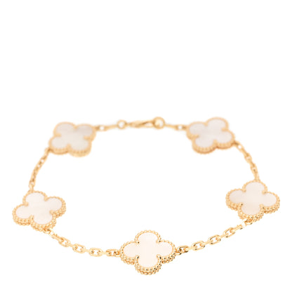 Van Cleef & Arpels 18K Yellow Gold Mother of Pearl 5 Motifs Vintage Alhambra Bracelet 1 of 6