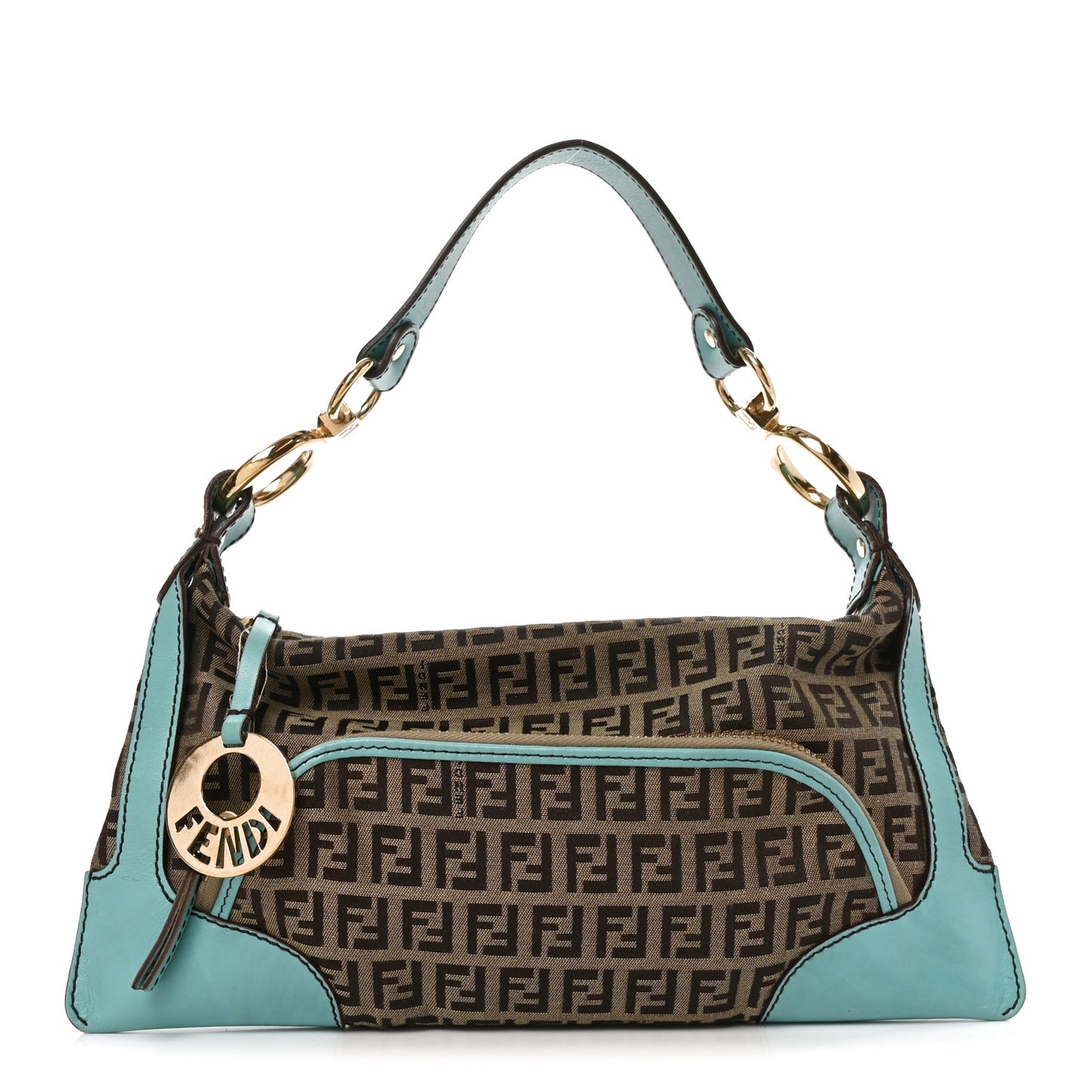 Zucchino Cuoio Small Chef Pocket Shoulder Bag Mogano Panna Turquoise