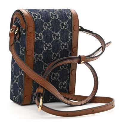 Gucci New Denim GG Monogram Dollar Calfskin Mini Horsebit 1955 Crossbody Bag Blue Tea Cuir Epilog 3 of 10