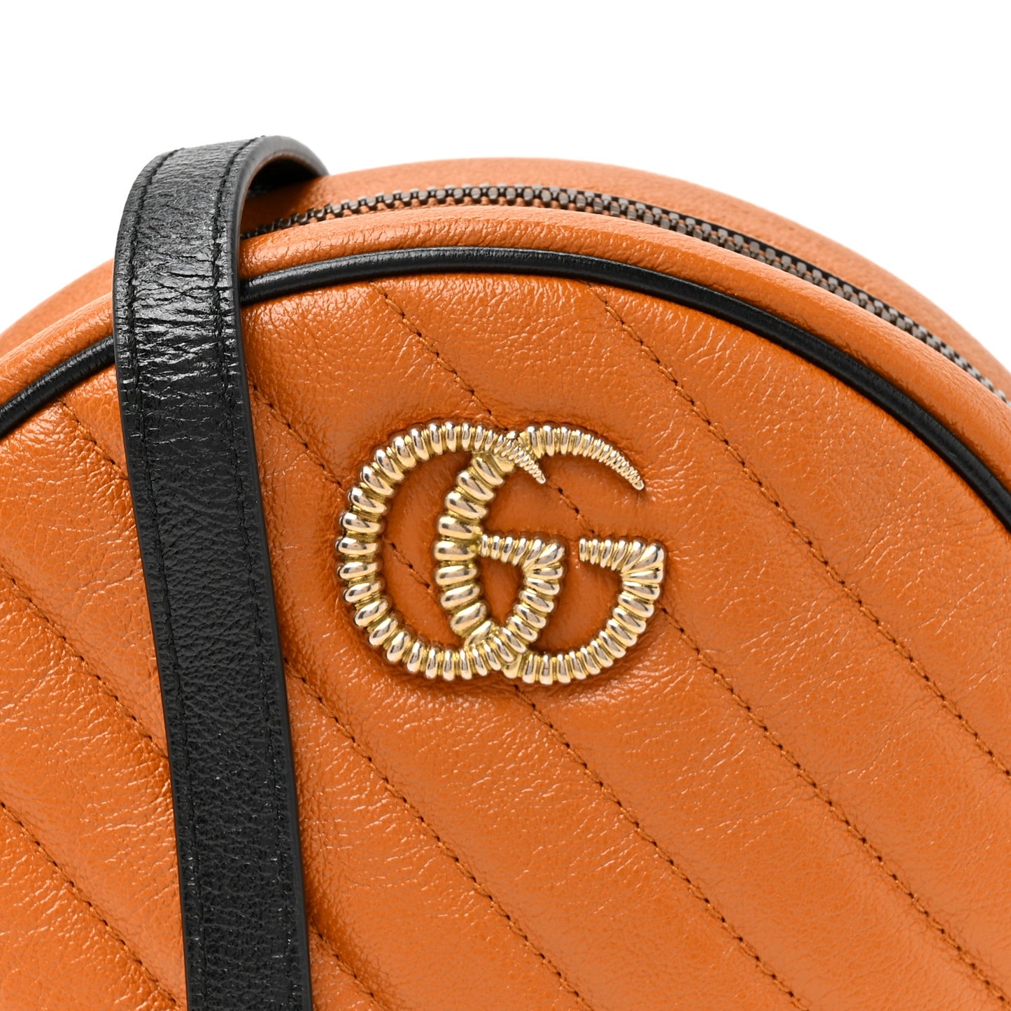 Azalea Calfskin Matelasse Diagonal Mini Torchon GG Marmont Round Shoulder Bag Cognac Black
