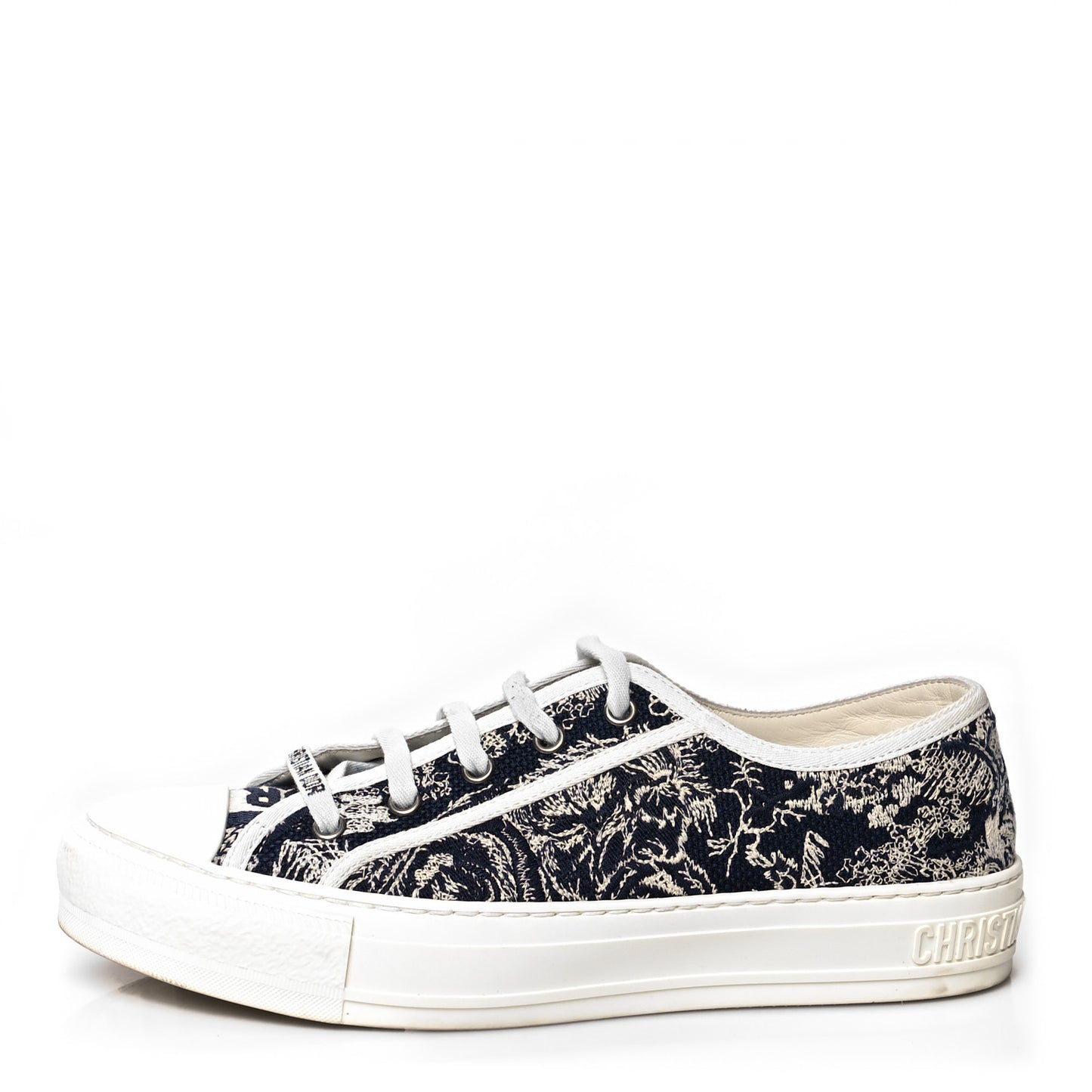 Canvas Toile De Jouy Embroidered Womens Walk'N'Dior Low Top Sneakers 39 Off White Deep Blue