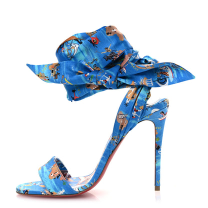 Christian Louboutin Crepe Satin Greekaba Du Desert 100 Sandal 36 Blue Multicolor 1 of 10