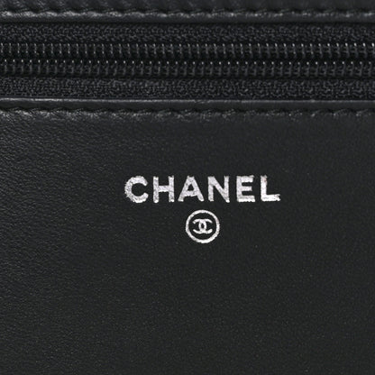 Chanel Lambskin Quilted Diamond CC Wallet On Chain WOC Black 6 of 12