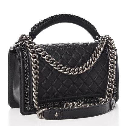 Chanel Calfskin Quilted Medium Boy Top Handle Flap Black 3 of 10