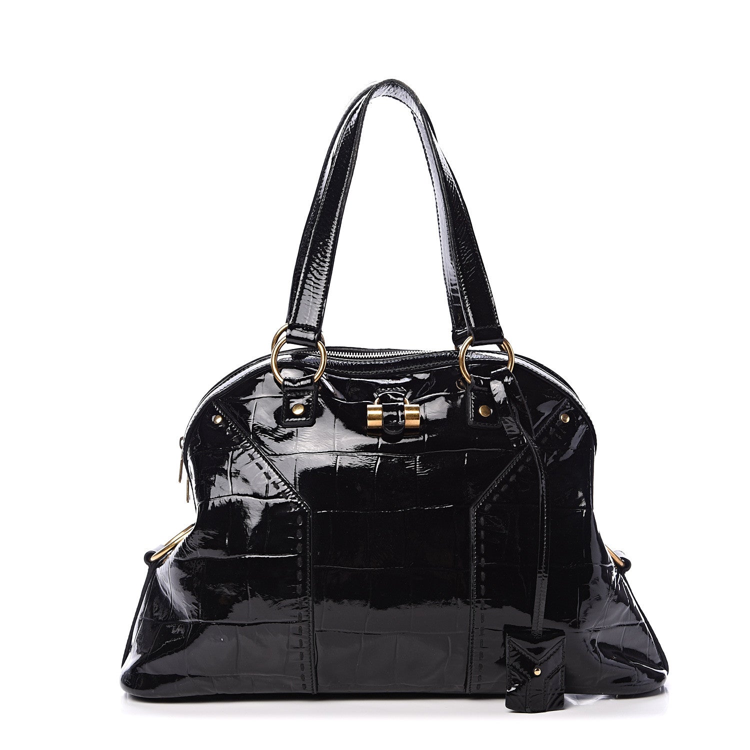 Saint Laurent Crocodile Embossed Patent Large Muse Black 1 of 17