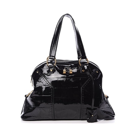 Saint Laurent Crocodile Embossed Patent Large Muse Black 1 of 17