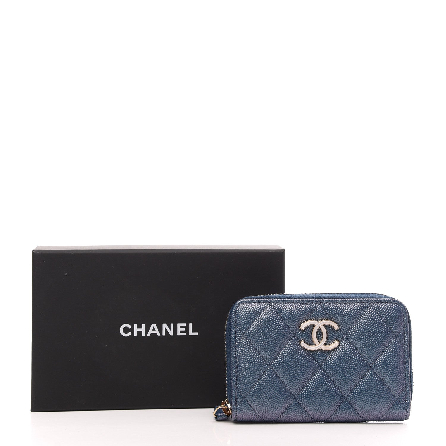 Chanel Iridescent Caviar Quilted Zip Coin Purse Dark Blue 8 of 8