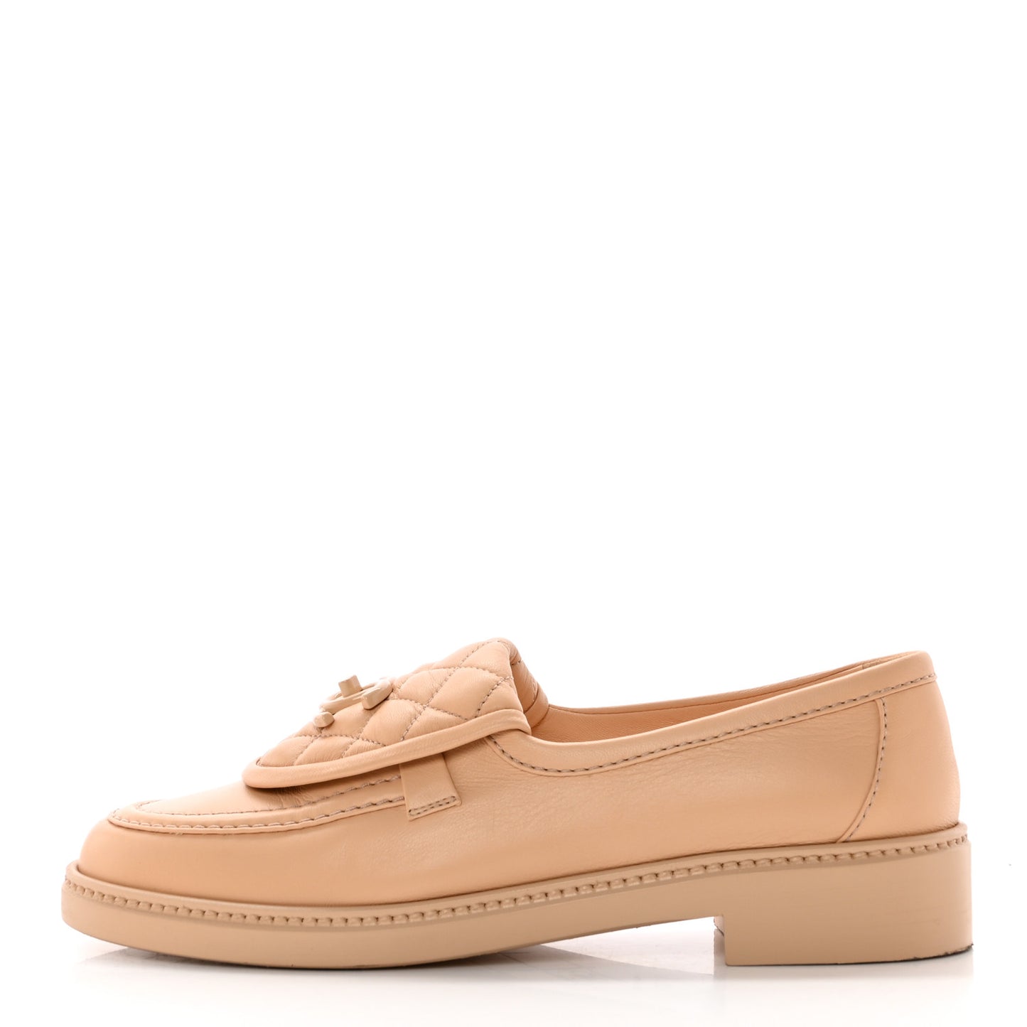 Lambskin Quilted CC Turnlock Moccasins 38.5 Beige
