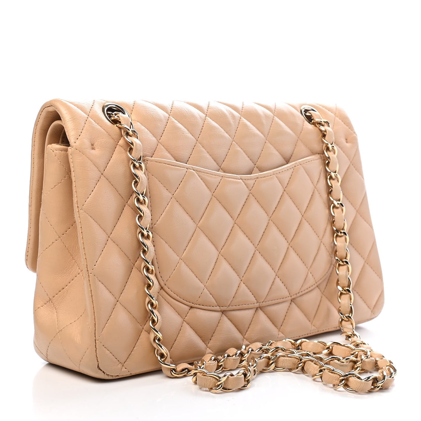 Lambskin Quilted Medium Double Flap Beige