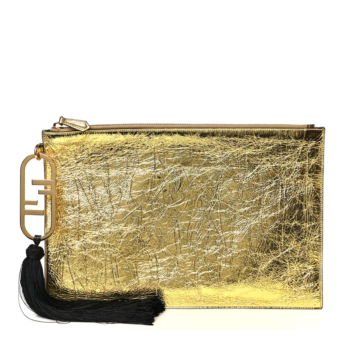 Laminated Craquele Lambskin Large Flat Pouch  Gold