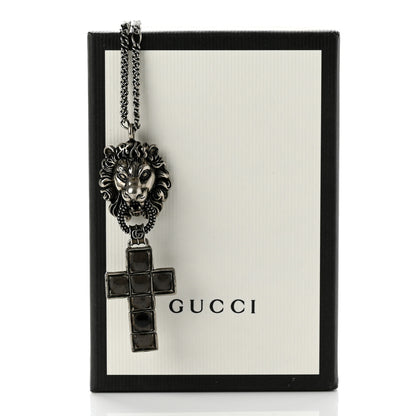 Gucci Enamel Brass Lion Head Crucifix Necklace Black 7 of 7