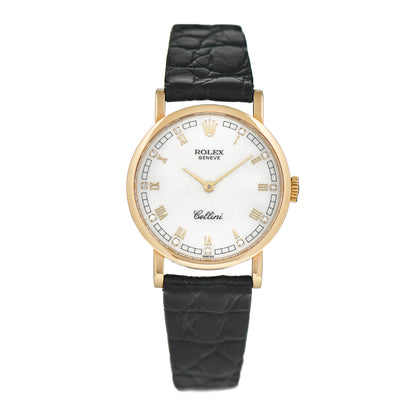 Rolex 18K Yellow Gold Alligator Diamond 26mm Cellini Manual Winding Watch White 5109 1 of 5