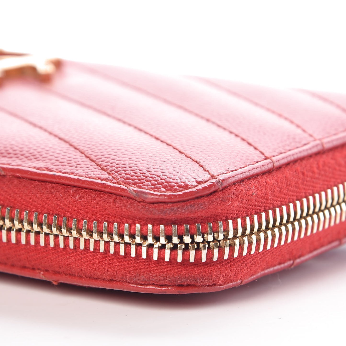 Grain De Poudre Matelasse Chevron Monogram Zip Around Wallet Red