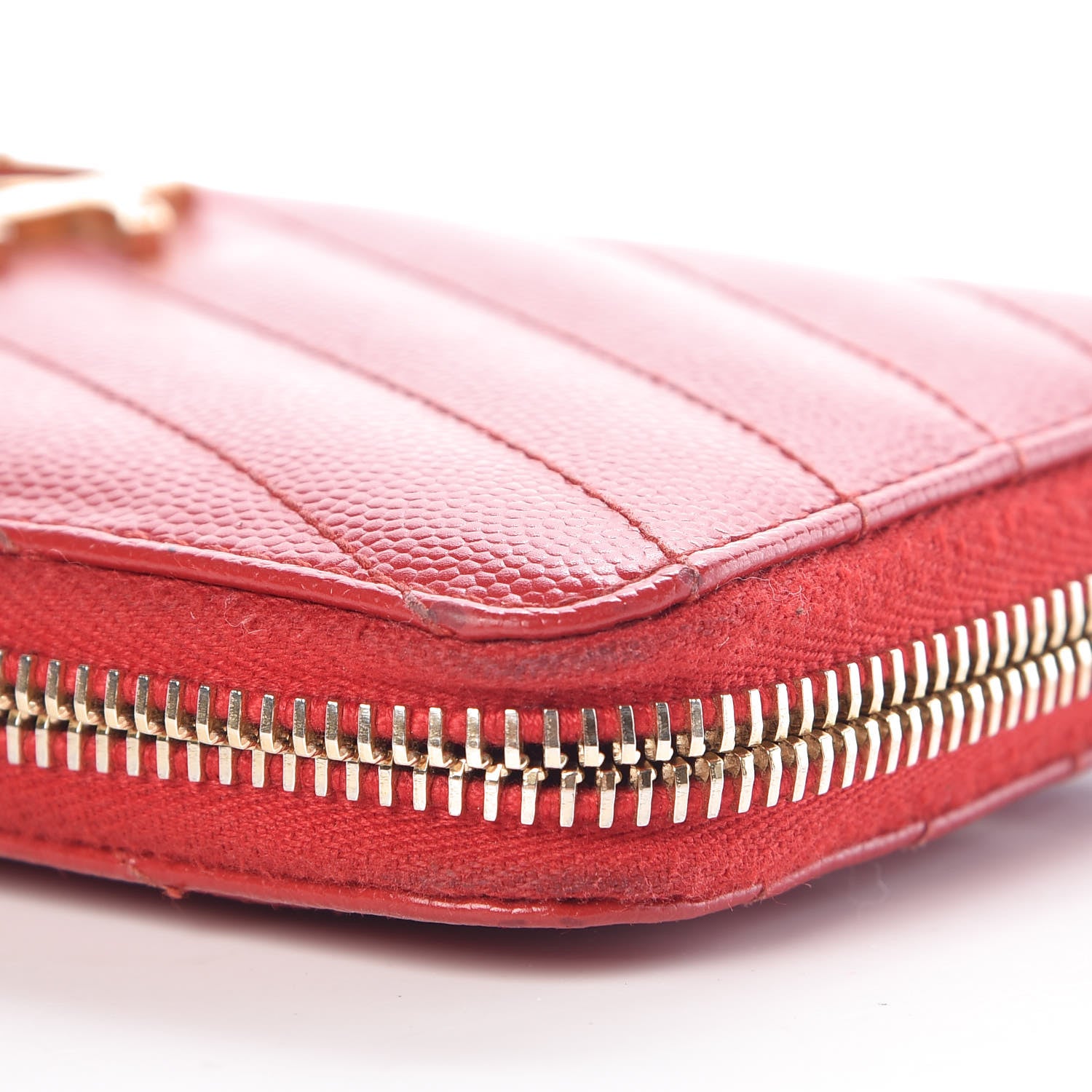 Saint Laurent Grain De Poudre Matelasse Chevron Monogram Zip Around Wallet Red 10 of 10